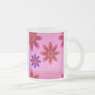 TAZAS DE VIDRIO FROSTED - DISEÑO DE FLORES ROSAS -