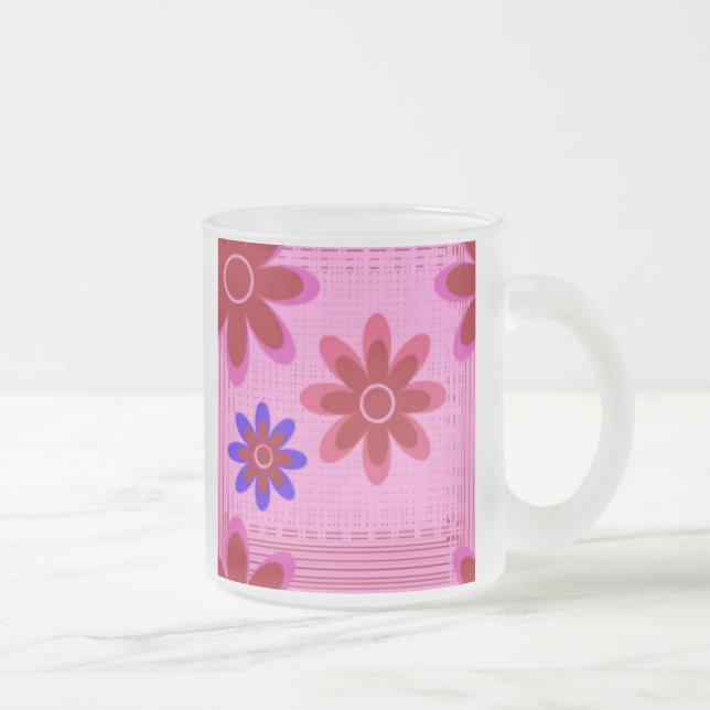 TAZAS DE VIDRIO FROSTED - DISEÑO DE FLORES ROSAS - (Derecha)