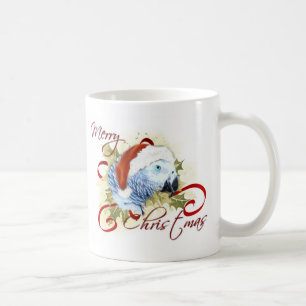 Tazas del navidad del loro del gris africano