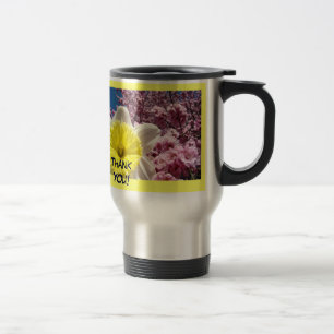 Tazas ¡Gracias! Amarillo Daffodil Flores Rosadas