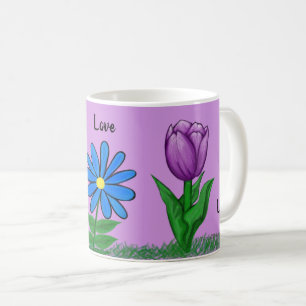 Tazas Moradas Personalizadas de Amor Floral