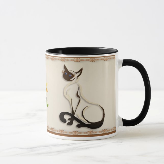 Tazas siamesas del gatito que se sientan (Derecha)