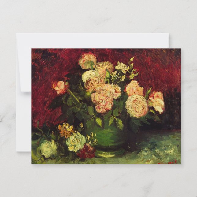 Tazón con peonías y Rosas por Vincent van Gogh (Anverso)