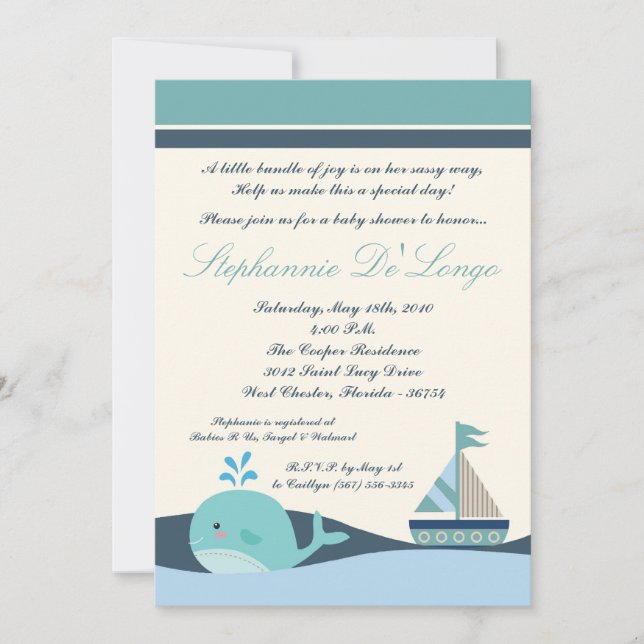 {TBA} invitación náutica de Baby Shower del barco (Anverso)