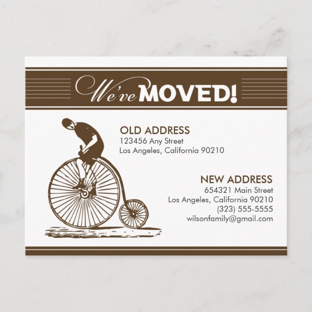 {TBA} TARJETA POSTAL: ¡Nos hemos mudado! Bicicleta (Anverso)