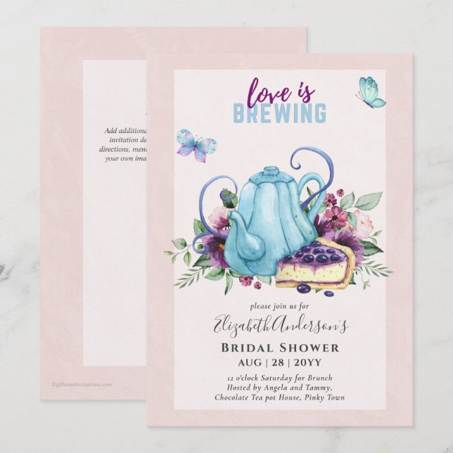 Té Adorable Pot Bridal Shower Lunch Invitación (Anverso / Reverso)