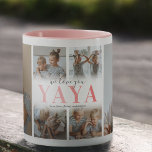 Te amamos la taza de Collage de fotos de YaYa<br><div class="desc">Un tazón de café para un yiayia especial con una plantilla de 6 collage de fotos de los nietos,  las palabras "te queremos yaya" en un lindo degradado rosa,  y los nombres de los niños.</div>