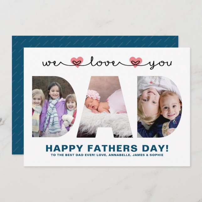 Te Amamos Papá | Tarjeta de Foto del Día del Padre (Anverso / Reverso)