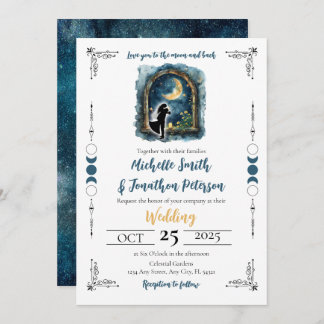 Te amo a la invitación a la boda celestial lunar