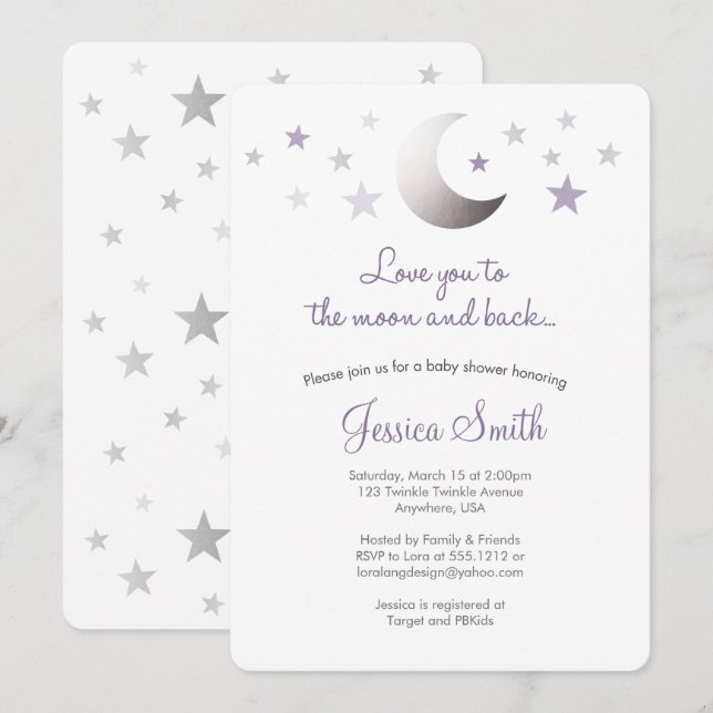 Te amo a la invitación de Baby Shower Moon & Back (Anverso / Reverso)