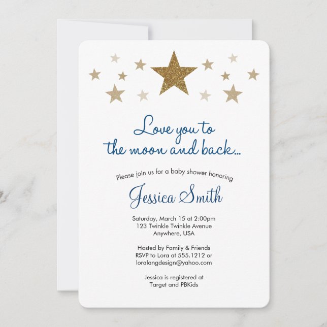Te amo a la invitación de Baby Shower Moon & Back (Anverso)