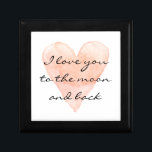 Te amo a la luna y a la caja de regalo de atrás<br><div class="desc">Te amo a la luna y a la caja de regalo de citas de atrás. Diseño cardiaco de acuarela romántica con tipografía manuscrita elegante. Pintura de arte de color rosa coral con mensaje de amor personalizado, cita, decir, etc. Impresión de color pastel. Día de San Valentín o idea de regalo...</div>