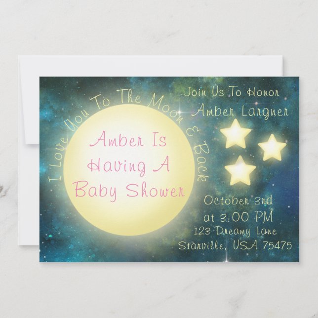 Te amo a la luna y a la vuelta invitación de Baby  (Anverso)