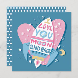 Te amo a la tarjeta de cohete lunar