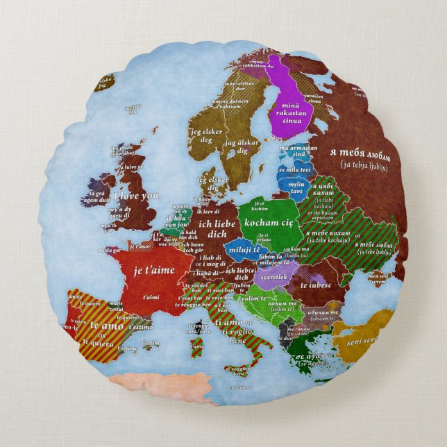 Te amo almohada redonda del mapa (Anverso)