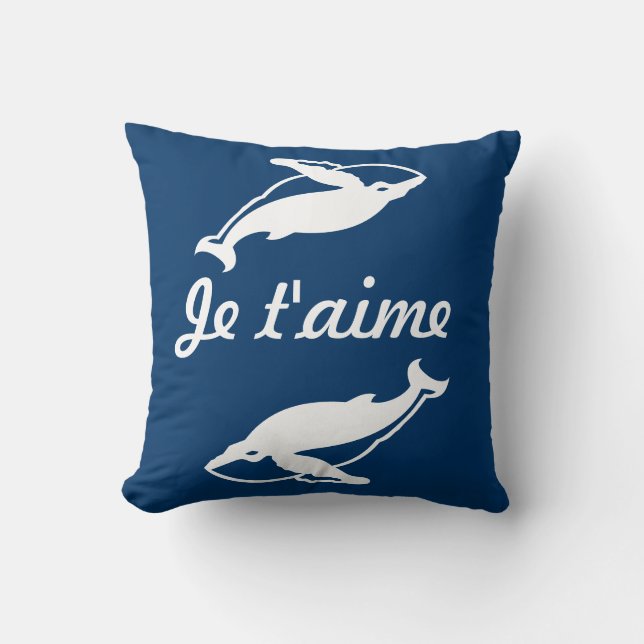 Te amo ballenas blancas sobre almohada azul (Anverso)
