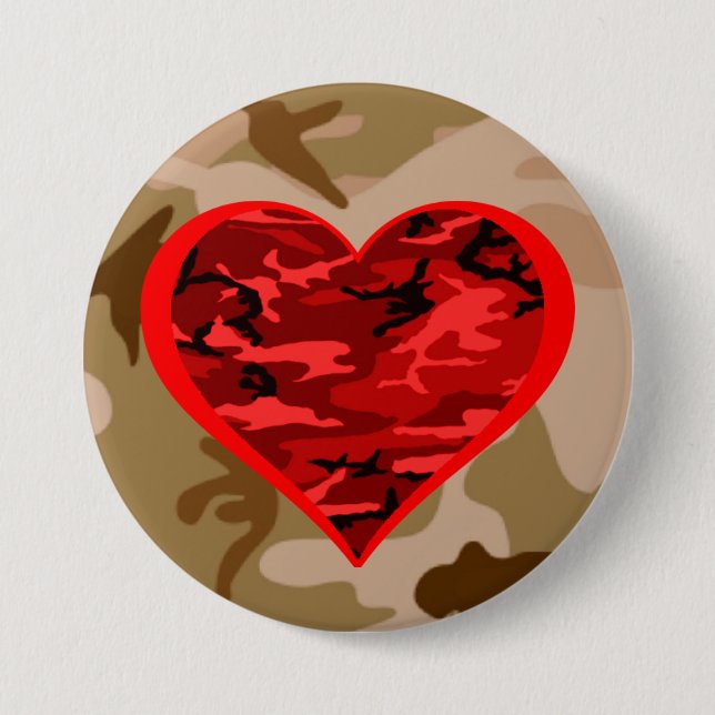 Te amo Camo Rojo Botón de San Valentín militar (Anverso)