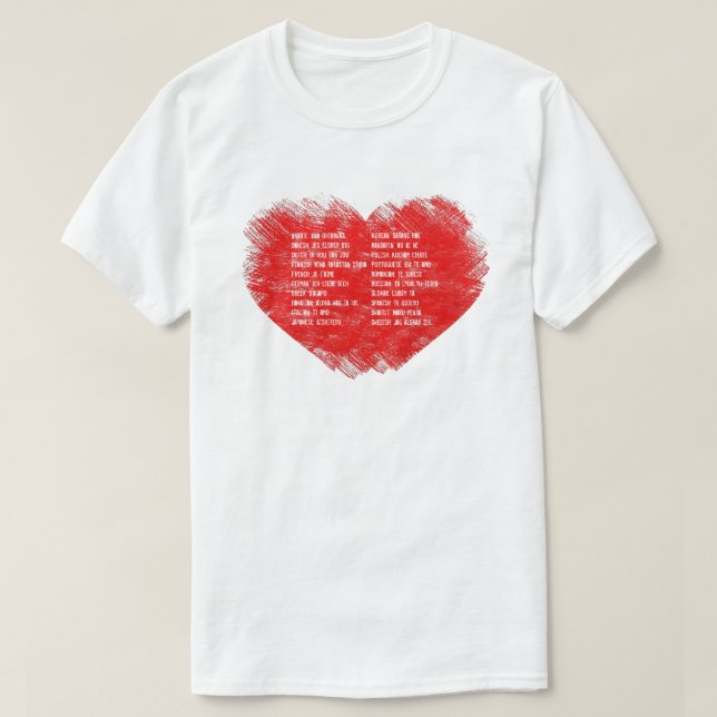 Te amo en 20 camisetas de diferentes idiomas (Diseño del anverso)