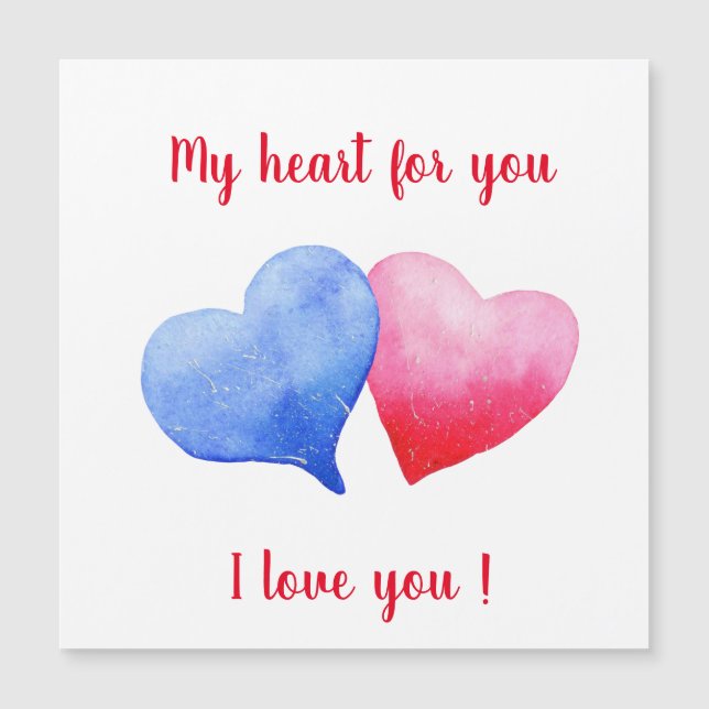 Te amo la acuarela del corazón rojo y azul (Anverso)