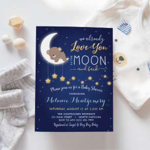 Te amo la luna y la espalda invitación de Baby Sho