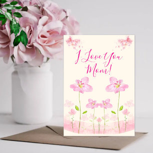 Te Amo Mamá Tarjeta de Cumpleaños Floral Rosa