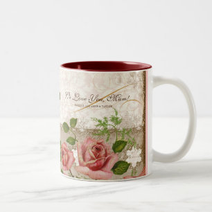Te amo mamá, taza inglesa de los rosas del vintage