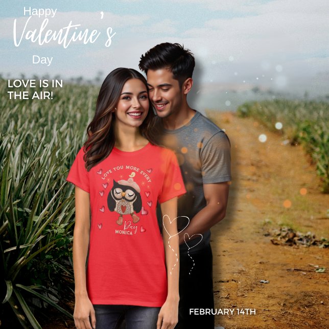 Te Amo Más Cada Día Camiseta Roja de Búho (Love you More Every Day Owl Red T-Shirt)