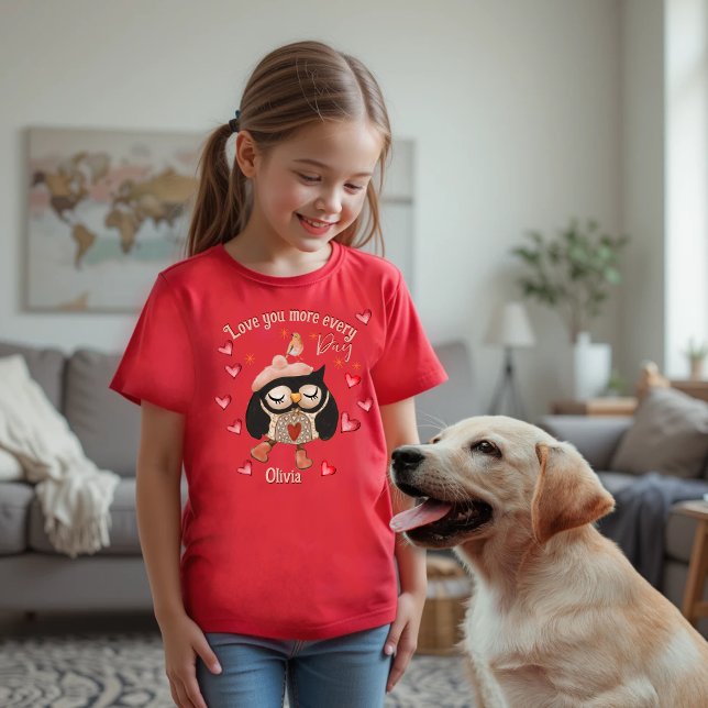Te amo más Camiseta Roja de Búho (Love you more Owl Red T-Shirt)