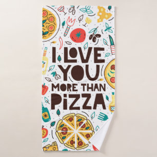Te amo más que la pizza. Grabado de comida italian