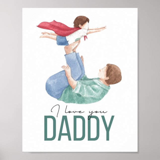 Te Amo Papá Póster de Superhéroe Padre e Hijo (Frente)