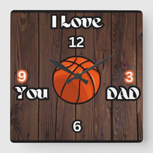 Te Amo Papá Rústico Baloncesto Cuadrado Reloj (Anverso)