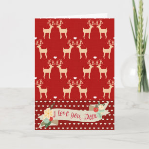Te amo, tarjeta de Navidad de los ciervos (roja)