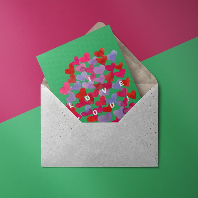 Te amo tarjeta de patrón de corazones de acuarela (Subido por el creador)