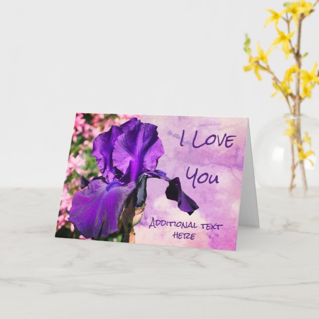 Te Amo Tarjeta Personalizada Morada Iris Flower (flor amarilla)