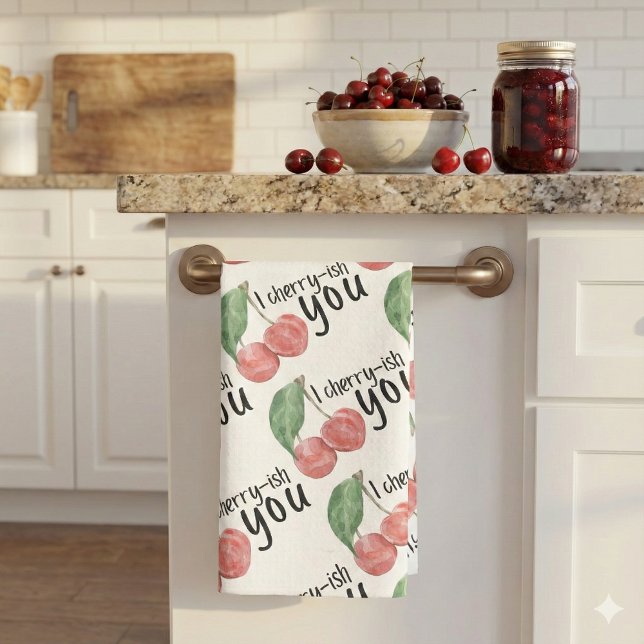 Te cocino una toalla (This cute, "I cherry-ish you" cherry kitchen towel would make a great gift for someone special! )