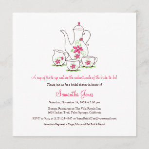 Té cuadrado, invitaciones a ducha de novia, rosa