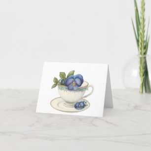 Té Cup Con Tarjeta De Saludo De Flores