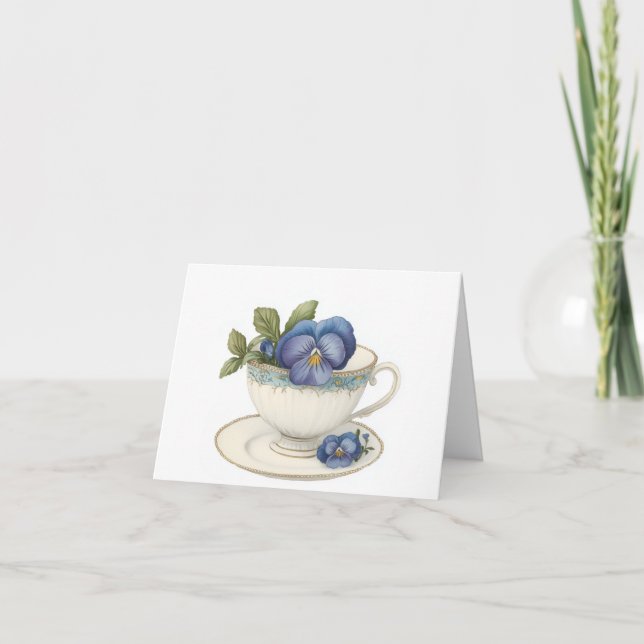 Té Cup Con Tarjeta De Saludo De Flores (Anverso)