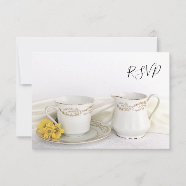 Té Cup y tarjeta de respuesta RSVP de boda amarill (Anverso)