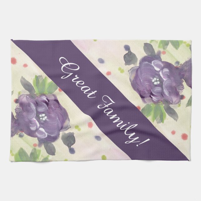 Té de algodón morado floral Toalla (Horizontal)