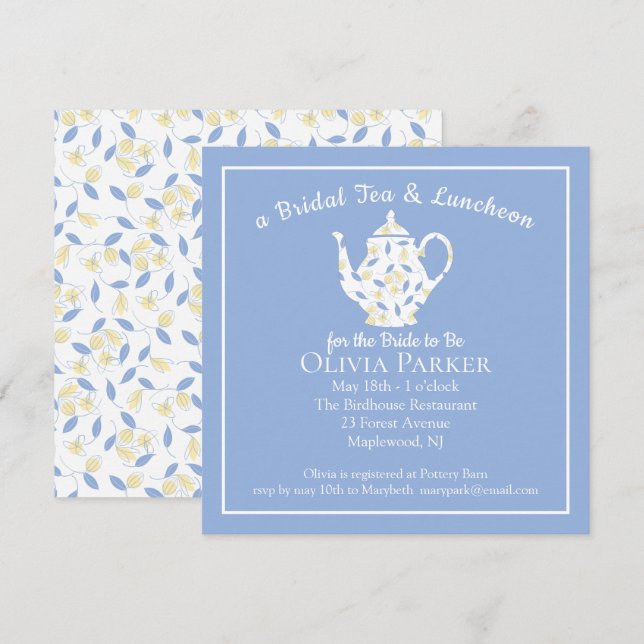 Té de ducha de novia e invitación a la tetera del  (Anverso / Reverso)