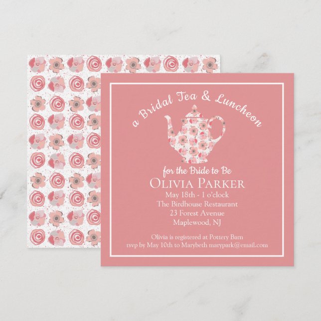 Té de ducha de novia e invitación a la tetera del  (Anverso / Reverso)