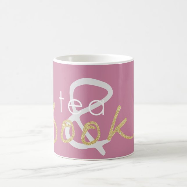 Té de espuma de oro y libros tazas de café (Centro)