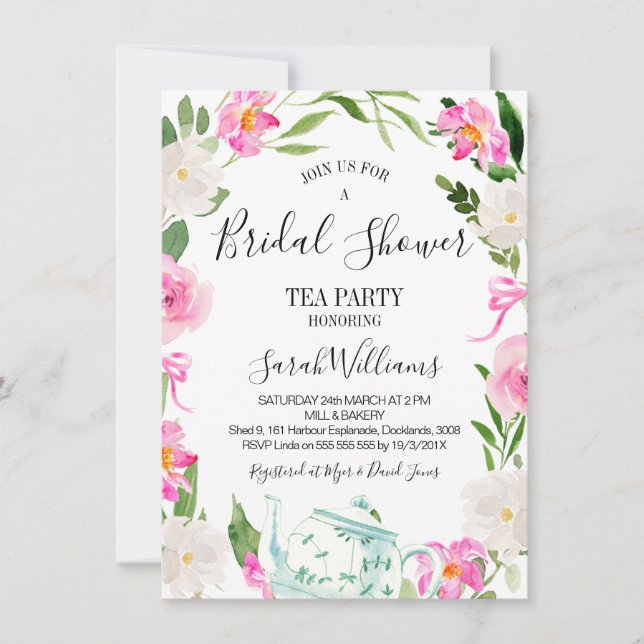 Té de flores fiesta novia Ducha Invitación a la du (Anverso)