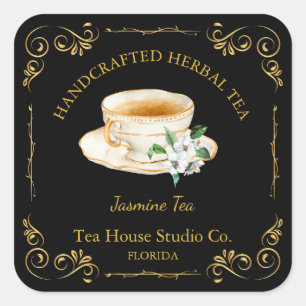 Té de jazmín vintage etiqueta cuadrada