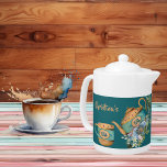 Té de la tarde 50 cumpleaños Tetera floral vintage<br><div class="desc">Hazlo con estilo - un Fiesta de té alto con tetera floral vintage cuando alguien que amas quiere celebrar el hito de cumpleaños número 50. El ilustracion tiene una tetera floral vintage azul rodeada de flores y vegetación. Justo para la celebración del té de la tarde. Puede personalizar fácilmente el...</div>