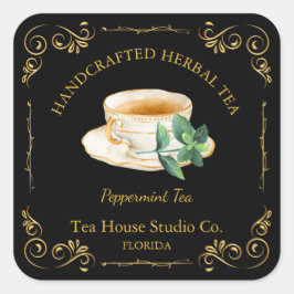 Té de menta vintage etiqueta cuadrada