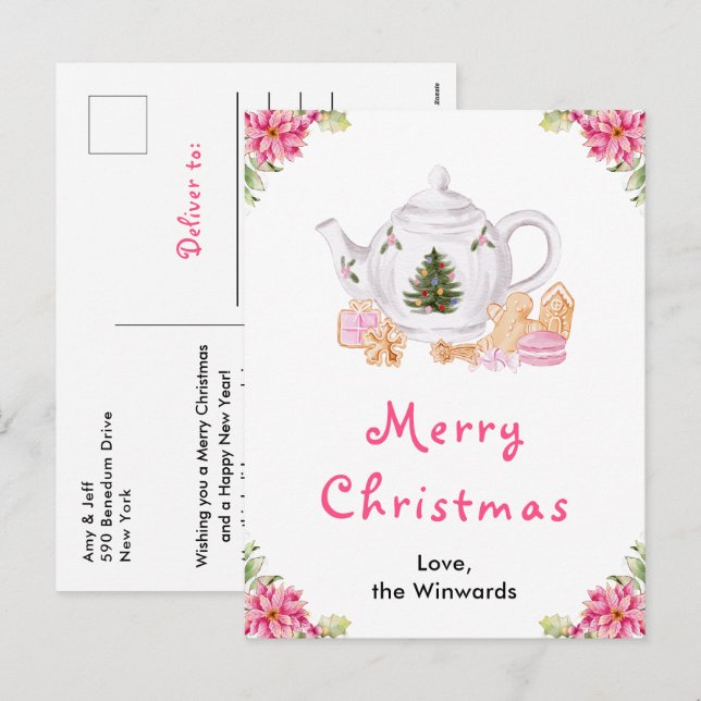 Té de Navidad Festivo Rosa Feliz Navidad (Anverso / Reverso)