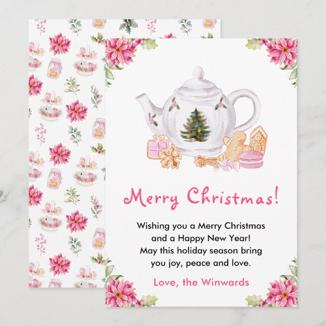 Té de Navidad Festivo Rosa Feliz Navidad (Anverso / Reverso)