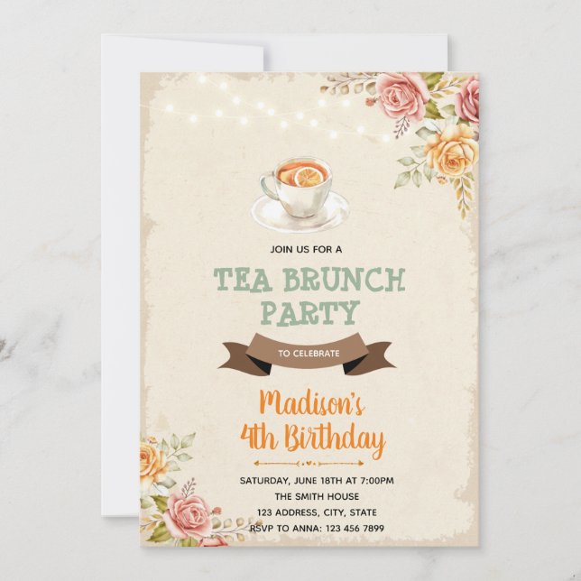 Té de otoño y fiesta de brunch Invitación (Anverso)